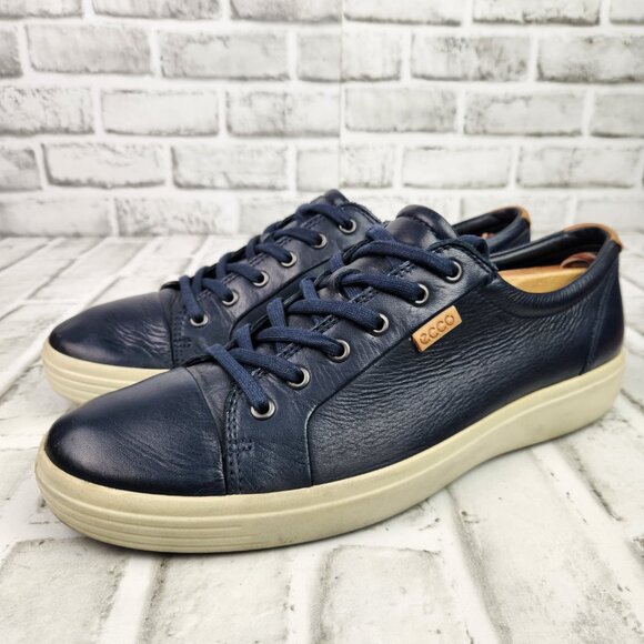 Ecco Soft 7 Men's Size 11 EU 45 Navy Blue Leather Fashion Casual Classic Shoe - Picture 3 of 10